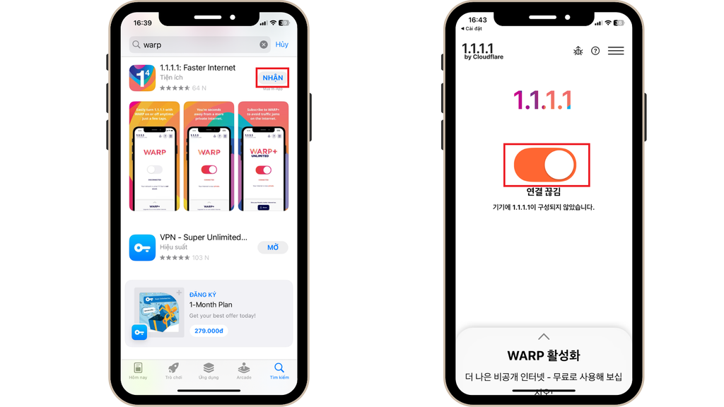 Đổi IP bằng cách cài app 1.1.1.1 để vào link KUWIN không chặn